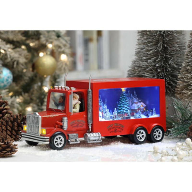 Set of 2 Red and Blue Santa Red Big Rig Christmas LED Lighted Tabletop Decor 15.25