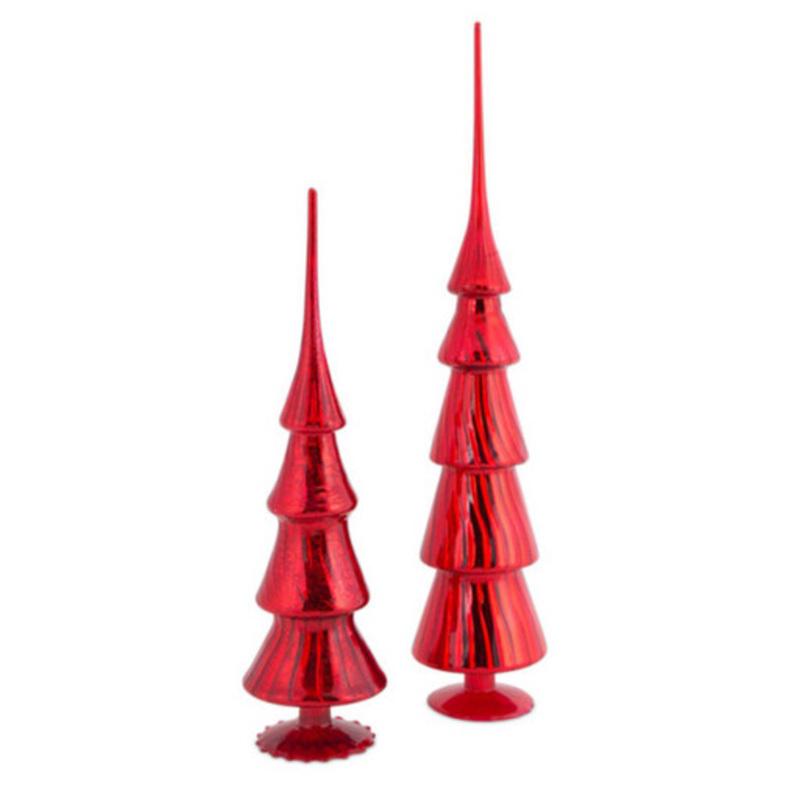 Set of 2 Shining Red Glass Finial Christmas Tree Toppers 20.5