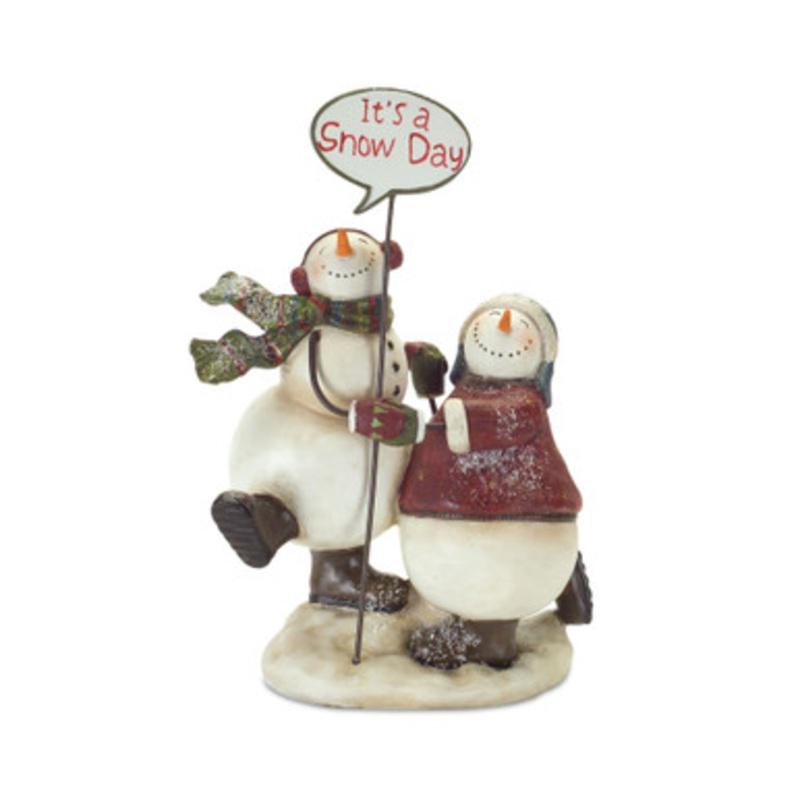 Set of 2 Snowmen with Sign Christmas Figurine Table Top Decorations 9.75