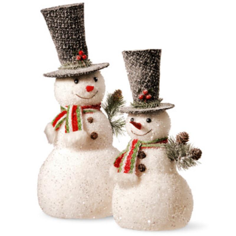 Set of 2 White and Gray Handcrafted Christmas Snowman Figurine 17.75