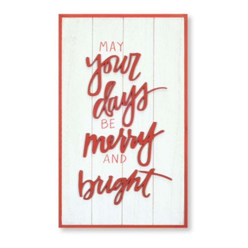 Set of 2 White and Red Merry and Bright Rectangular Plaque 23.5