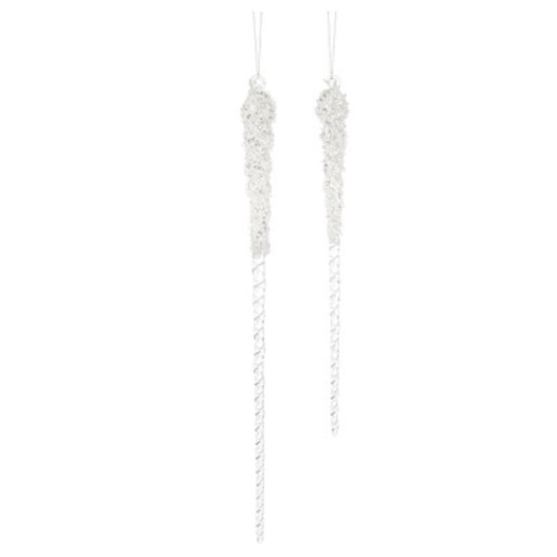 Set of 12 White and Clear Glass Beaded Icicle Hanging Ornament, 16