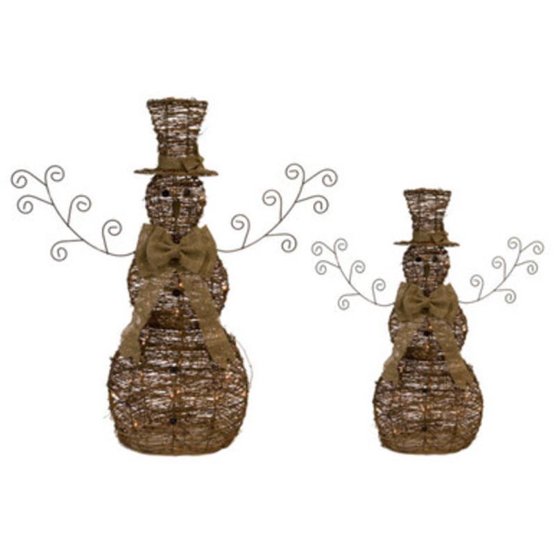 Set of 2 Brown Lighted Snowmen Christmas Figurines 36