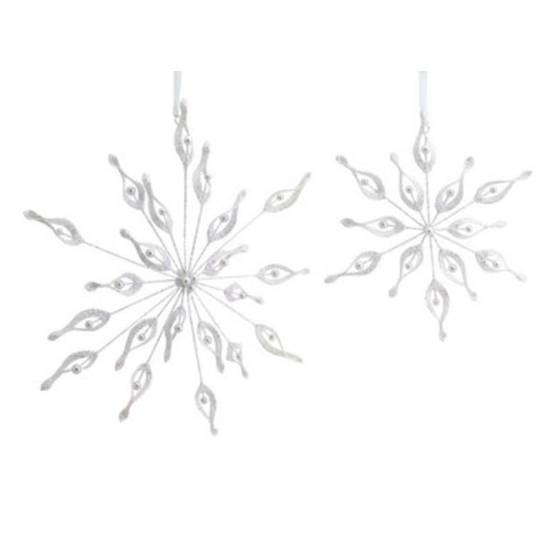 Set of 2 Elegant Glittery Beaded White Snowflake Christmas Ornaments 31080499