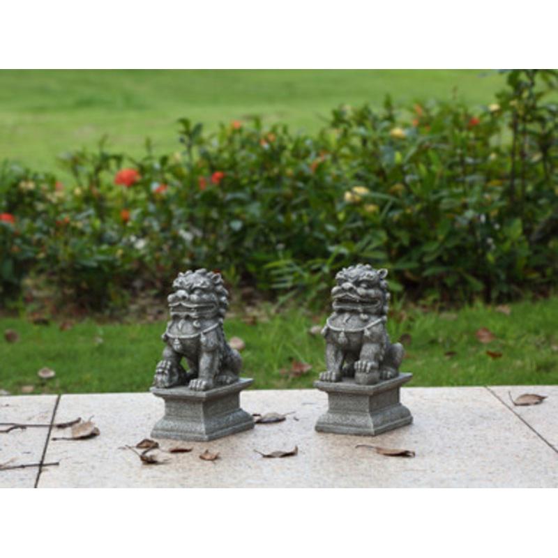 Set of 2 Gray Ancient Imperial Guardian Foo Dogs Figurine Statue 8