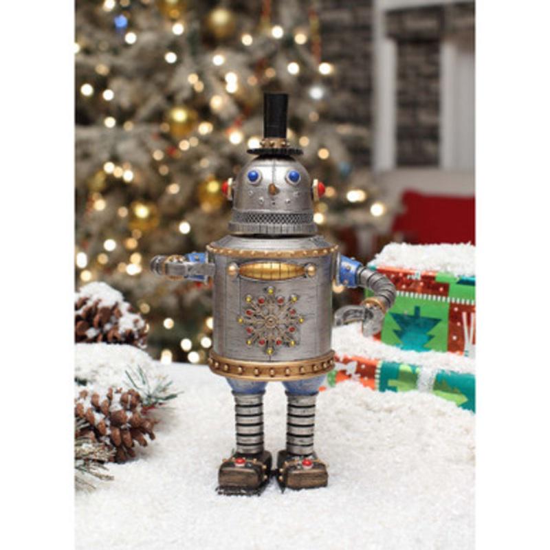 Set of 2 Gray and Gold Snowman Robot Christmas Tabletop Decor 11