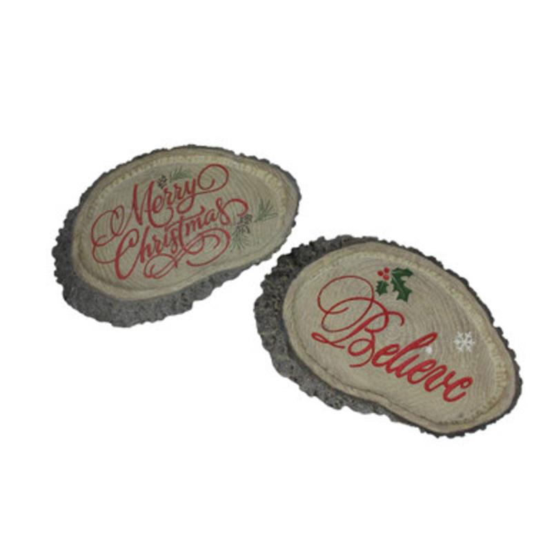 Set of 2 Gray and Red Tree Trunk Christmas Wall Plaques 12.5