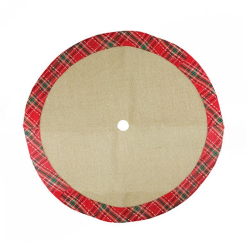 Rustic Burlap Mini Christmas Tree Skirt with Red Plaid Border  20