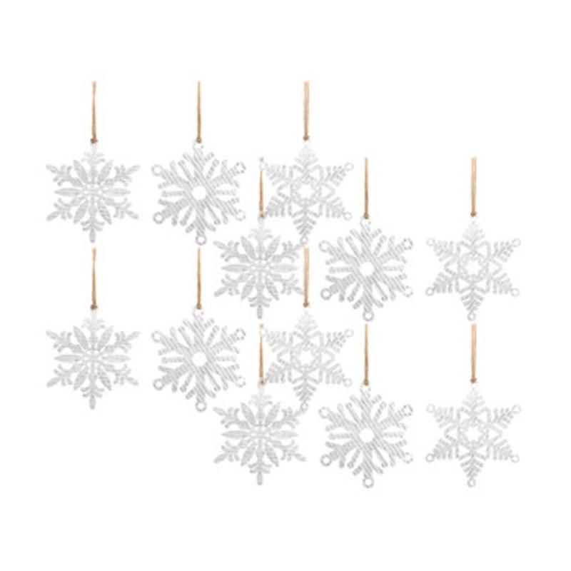 Set of 12 White Snowflakes Iron Ornament