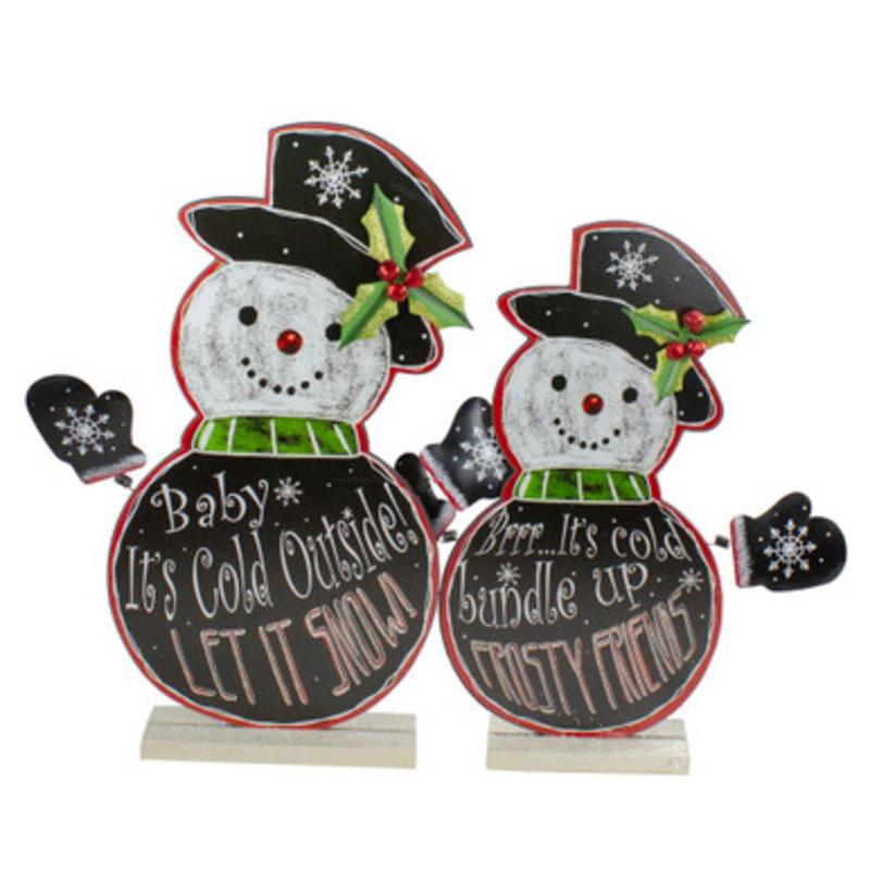 Set of 2 Black and White Standing Snowmen Christmas Tabletop Figurines 18.5