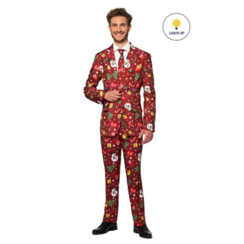 Red and White Snowman Mens Adult Christmas Light Up Suit  2XL