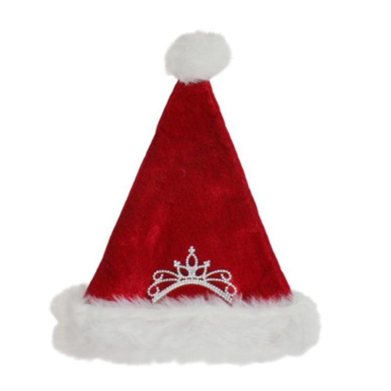 Red and White Traditional Unisex Adult Christmas Santa Hat with Tiara Costume Accessory  One Size  33395473