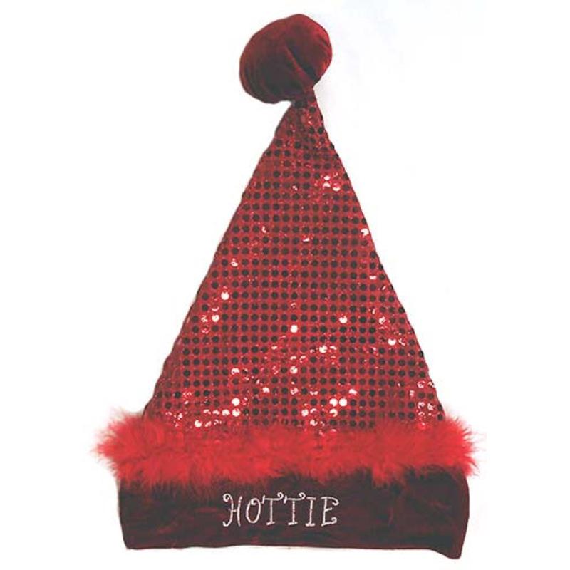 Red Sequin Hottie Unisex Adult Christmas Santa Hat Costume Accessory  Medium