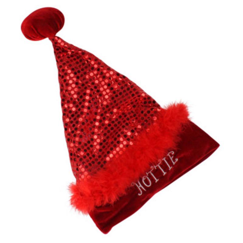 Red Sequined Unisex Adult Christmas Santa Hat Costume Accessory  Small