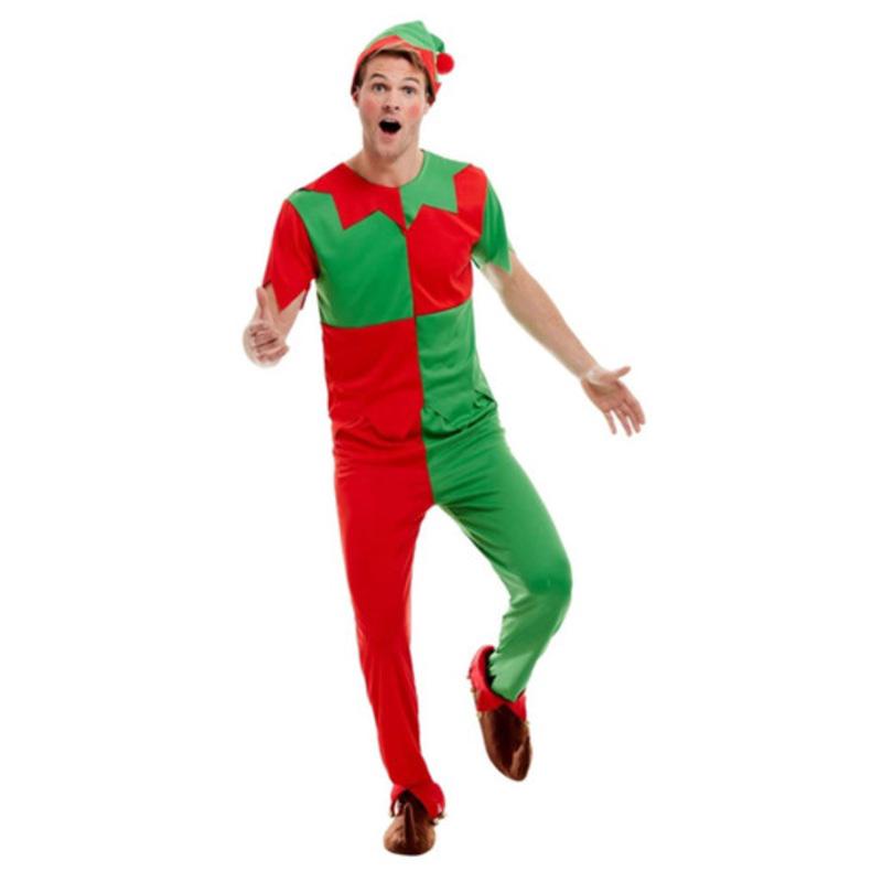 Red and Green Elf Men Adult Christmas Costume XL