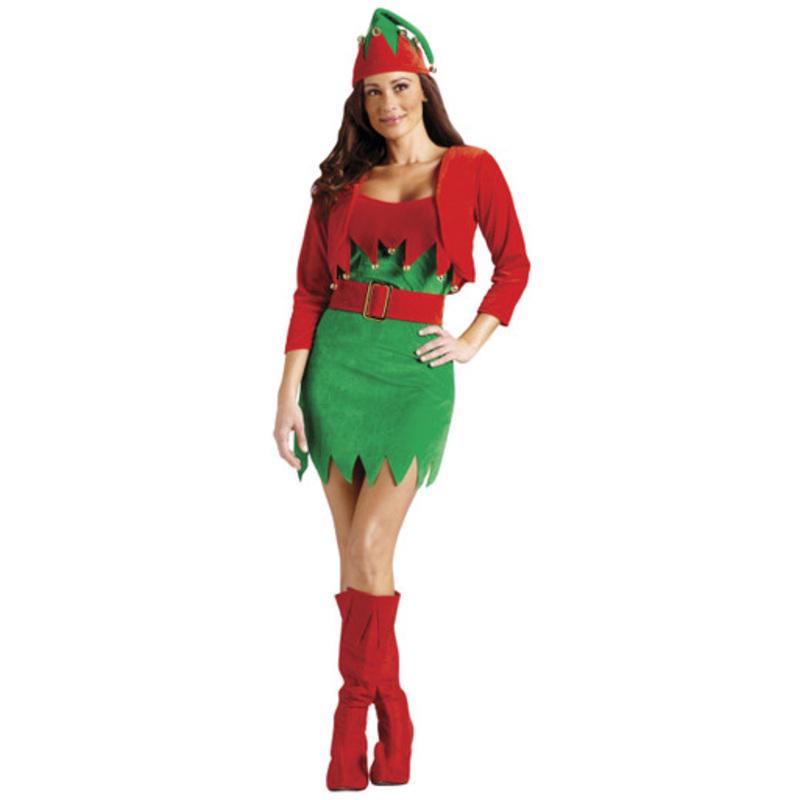 Red and Green Elfalicious Elf Women Adult Christmas Costume Medium