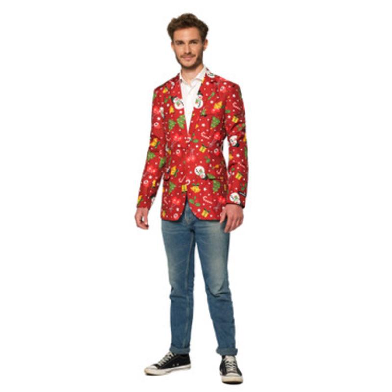 Red and Green Festive Themed Mens Adult Christmas Light Up Blazer 2XL