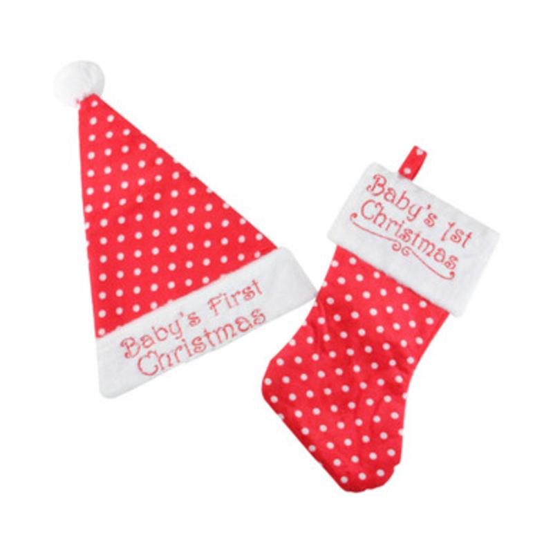 Red and White Babys 1st Christmas Infant Santa Hat with Stocking Costume Accessory One Size