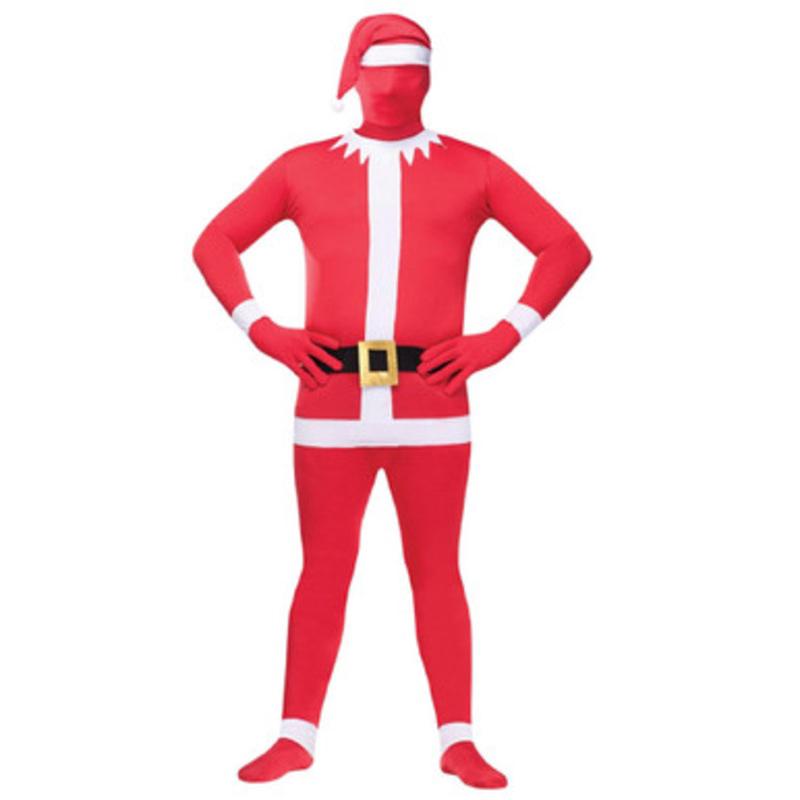 Red and White Santa Claus Bodysuit Men Adult Christmas Costume  One Size
