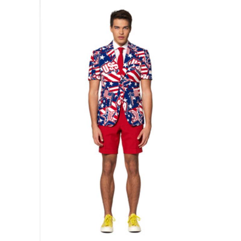 Red and Blue Summer Mighty Murica Americana Men Adult Patriotic Suit US52
