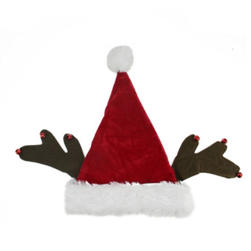Red and Brown Reindeer Antlers Santa Hat Unisex Adult Christmas Costume Accessory One Size
