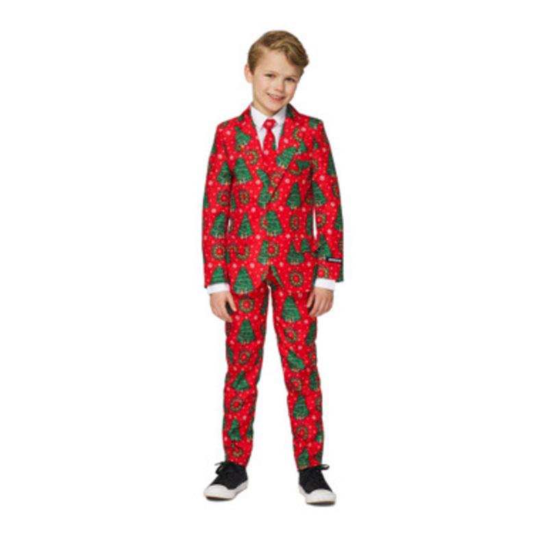 Red and Green Christmas Trees Printed Boy Child Suit Extra-Large