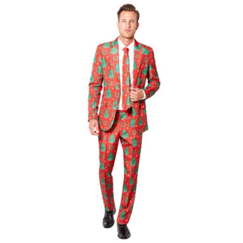 Red and Green Christmas Trees Printed Mens Adult Suit Medium