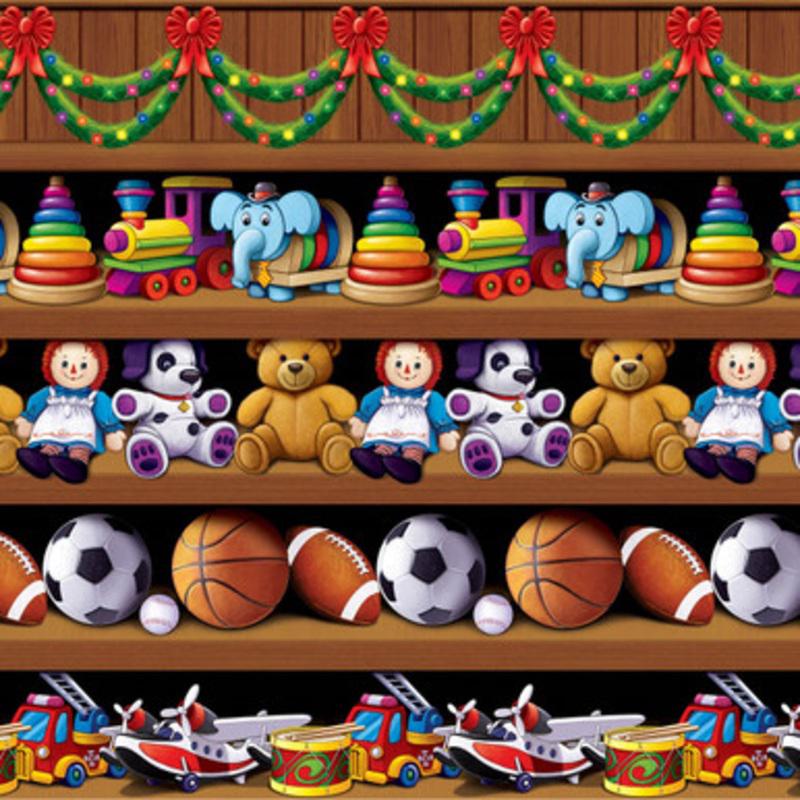 Pack of 6 Printed Christmas Santas Workshop Backdrop 4 x 30