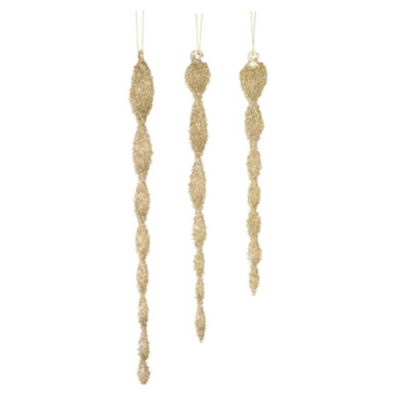 Pack of 18 Gold Beaded Twisted Icicle Glass Christmas Ornaments 13.5
