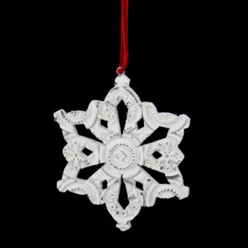 Midwest 3.25 Distressed White Glittery Embossed Snowflake Christmas Ornament 31865 STAR