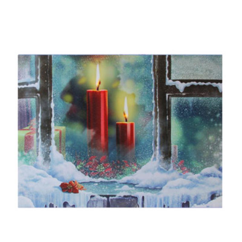 LED Lighted Snowy Window Pane and Candles Christmas Canvas Wall Art 12 x 15.75