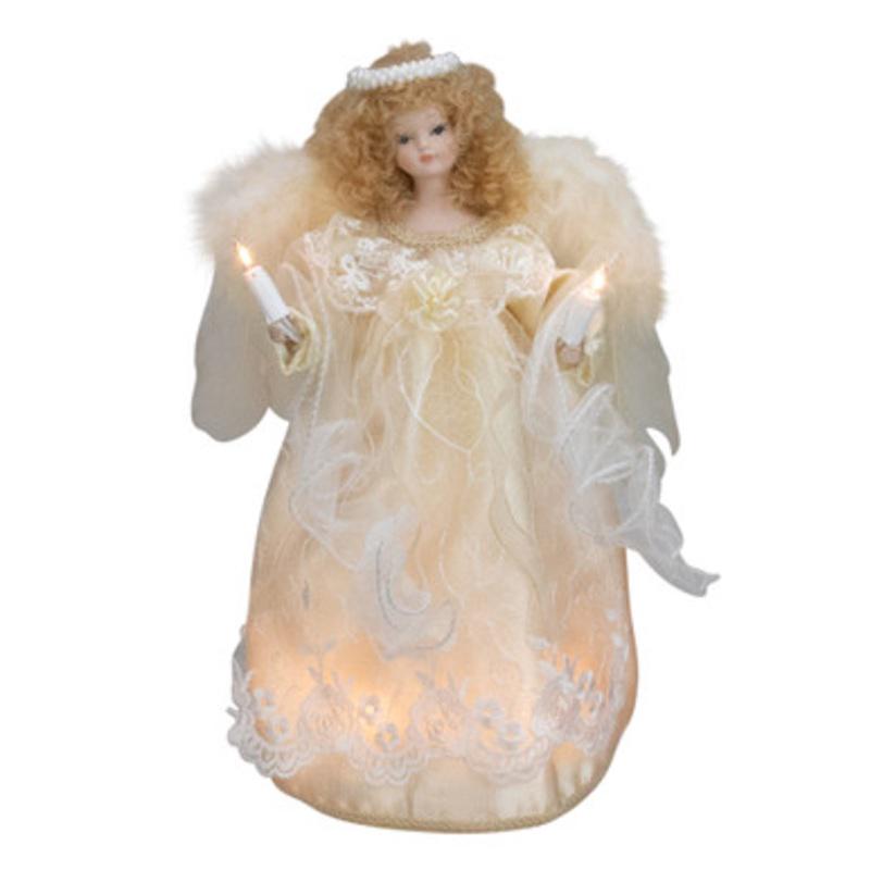 Kurt Adler 12 Lighted Ivory Angel with Halo Christmas Tree Topper  Clear Lights