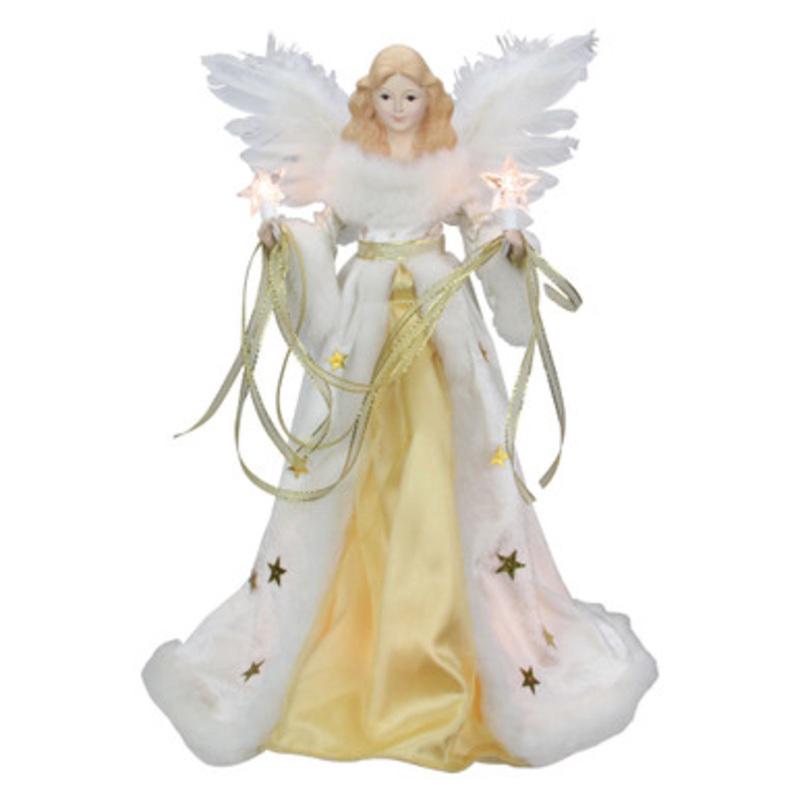 Kurt Adler 16 Lighted Ivory and Gold Angel Christmas Tree Topper  Clear Lights  UL2216