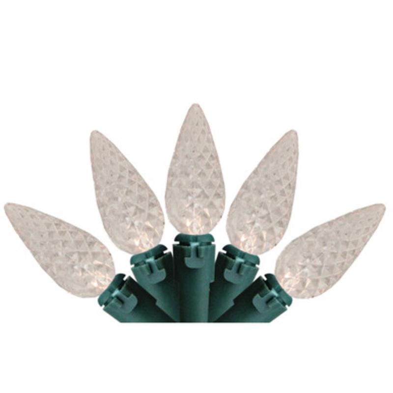 LED Faceted C6 Christmas Lights Warm White 23 Green Wire 70ct