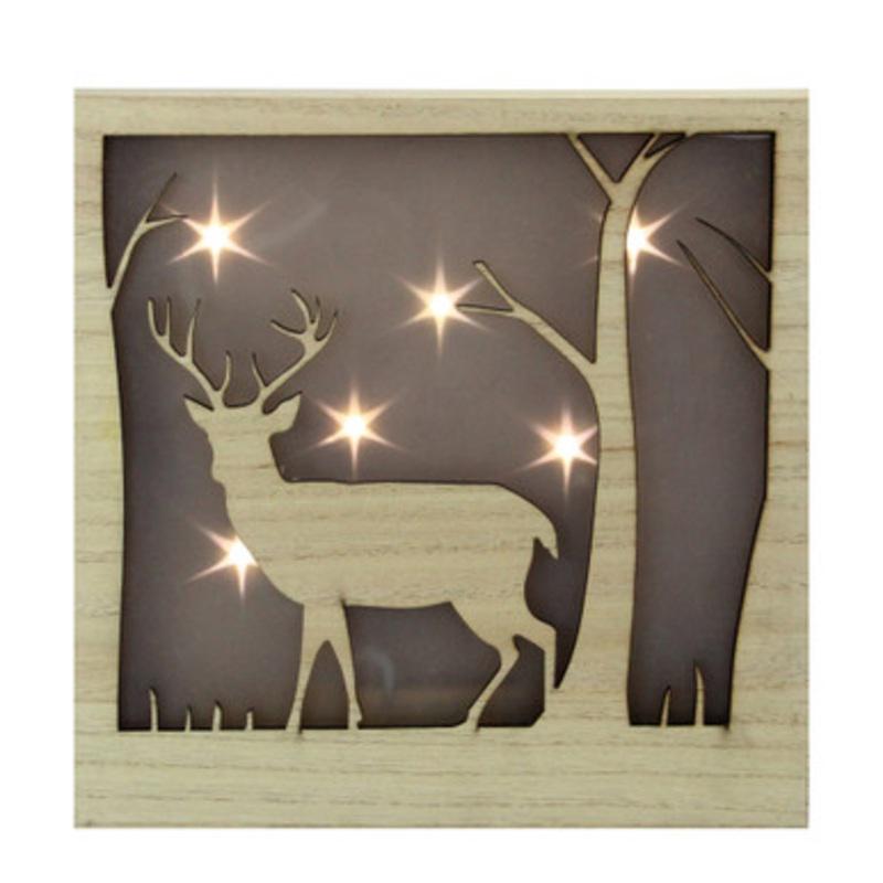 LED Lighted Deer with Stars Wooden Christmas Box 9.75