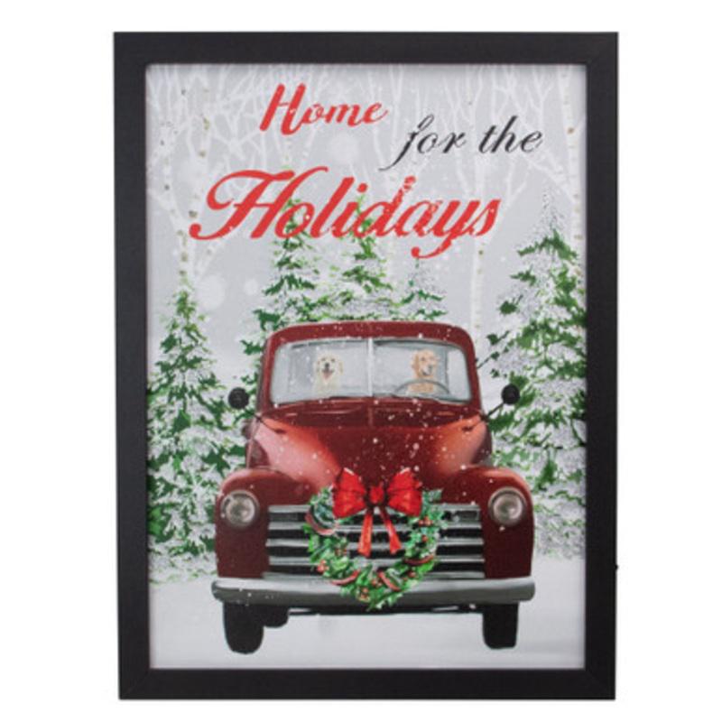 LED Lighted Framed Vintage Truck Christmas Wall Canvas 15.75 Black