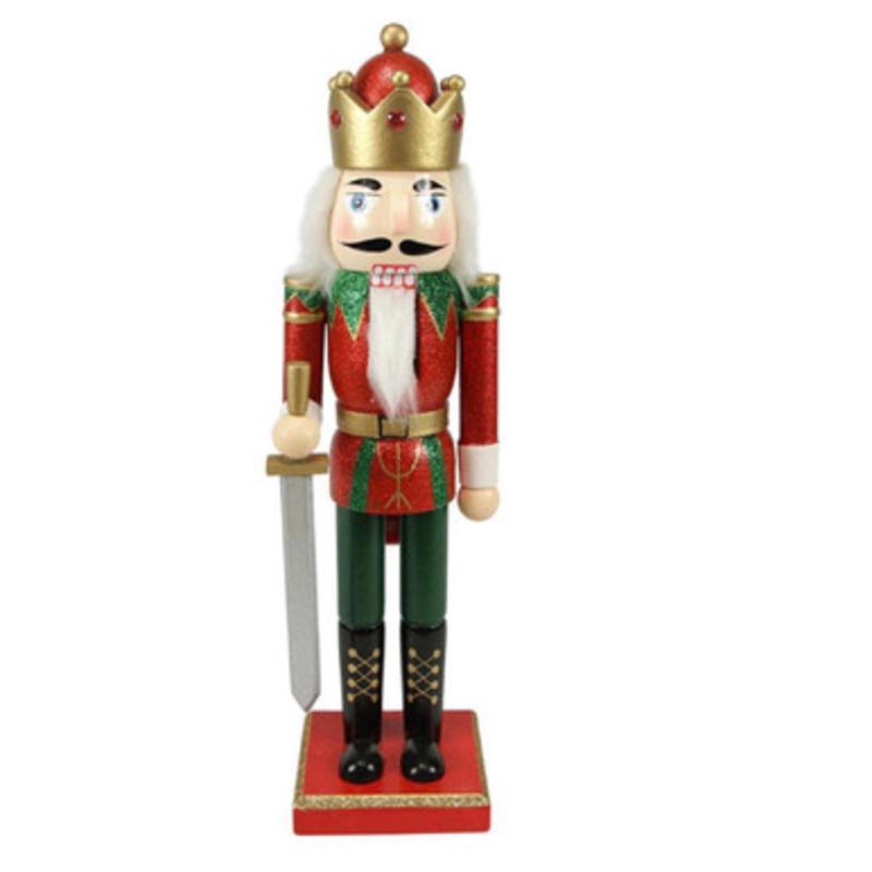 Glittered Nutcracker King with Sword Christmas Figurine  14  Red and Green
