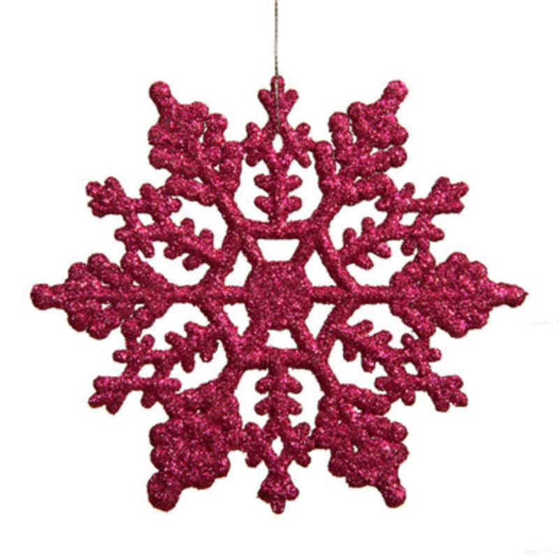Club Pack of 24 Mulberry Pink Glitter Snowflake Christmas Ornaments 4