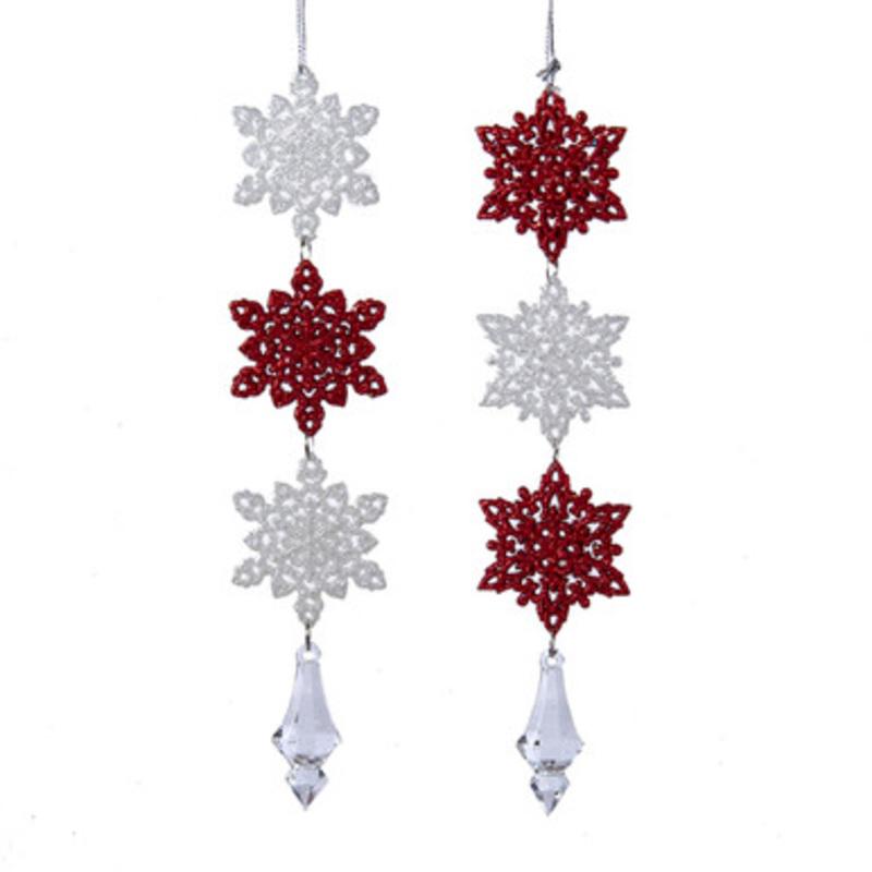 Club Pack of 24 Red and White Glitter Three Snowflake Dangle Decorative Christmas Ornaments