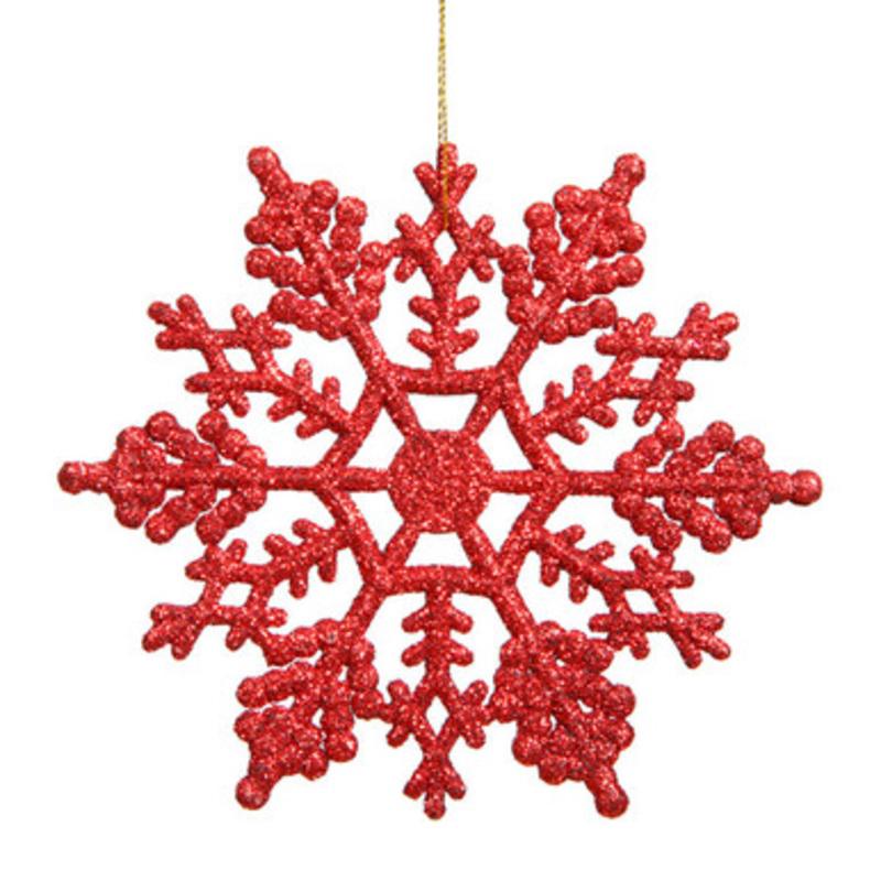 Club Pack of 24 Red Glitter Shatterproof Snowflake Christmas Ornaments 4