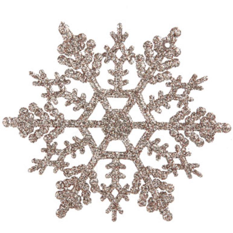 Club Pack of 24 Shimmering Champagne Glitter Snowflake Christmas Ornaments 3.75