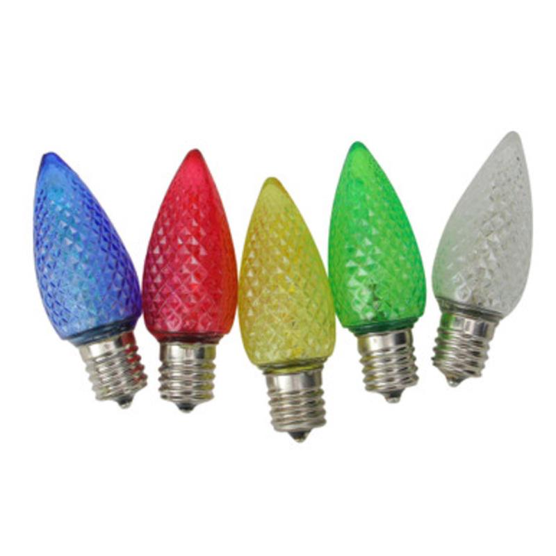 Club Pack of 25 Faceted Transparent Multi LED C9 Christmas Replacement Bulbs