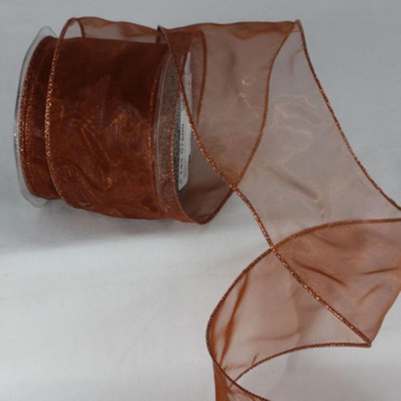 Brown and Copper Colored Edge Wired Craft Organza Ribbon 3 x 27 Yards