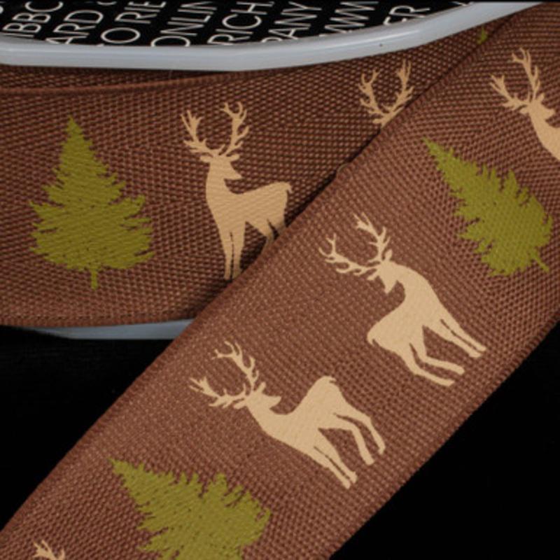 Brown Tree and Stag Contemporary Wired Craft Ribbon 1.5 x 27 Yards