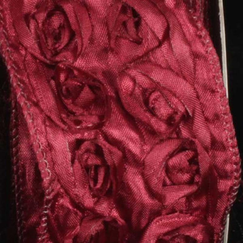 Burgundy 3D Mini Flowers Wired Craft Ribbon 1.87 x 22 Yards