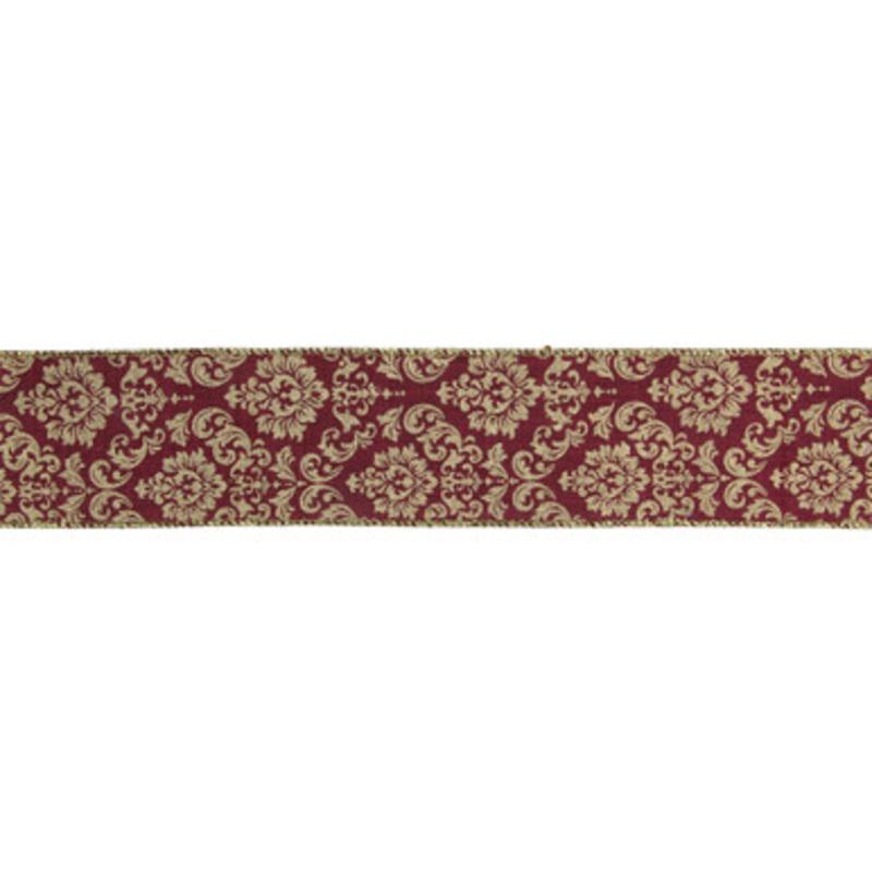 Burgundy Red and Gold Damask Christmas Wired Craft Ribbon 2.5 x 16 Yards
