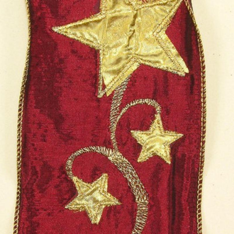 Burgundy Red and Gold Star Wired Craft Ribbon 4 x 10 Yards