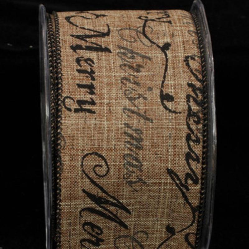 Brown and Black Holiday Script Wired Christmas Craft Ribbon 2.5 x 40 Yards