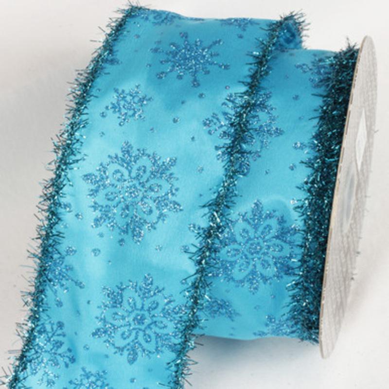 Blue Tinsel Christmas Snowflakes Wired Craft Ribbon 3 x 20 Yards