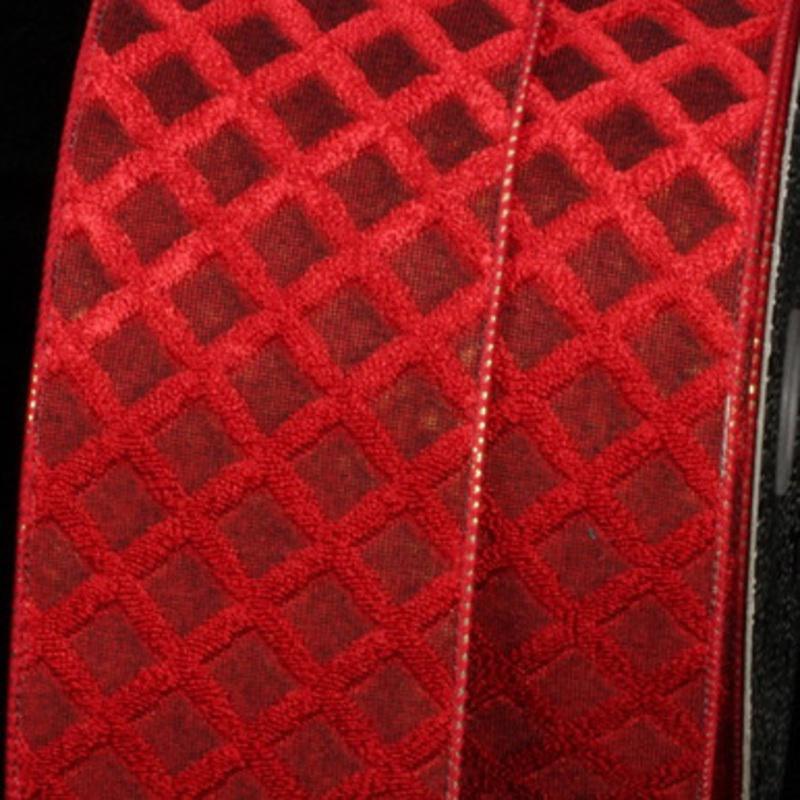 Bold Red Contemporary Lozenge Print Wired Craft Ribbon 3 x 20 Yards